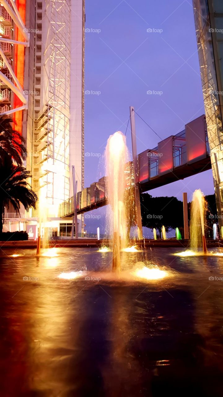 water fountain at dusk