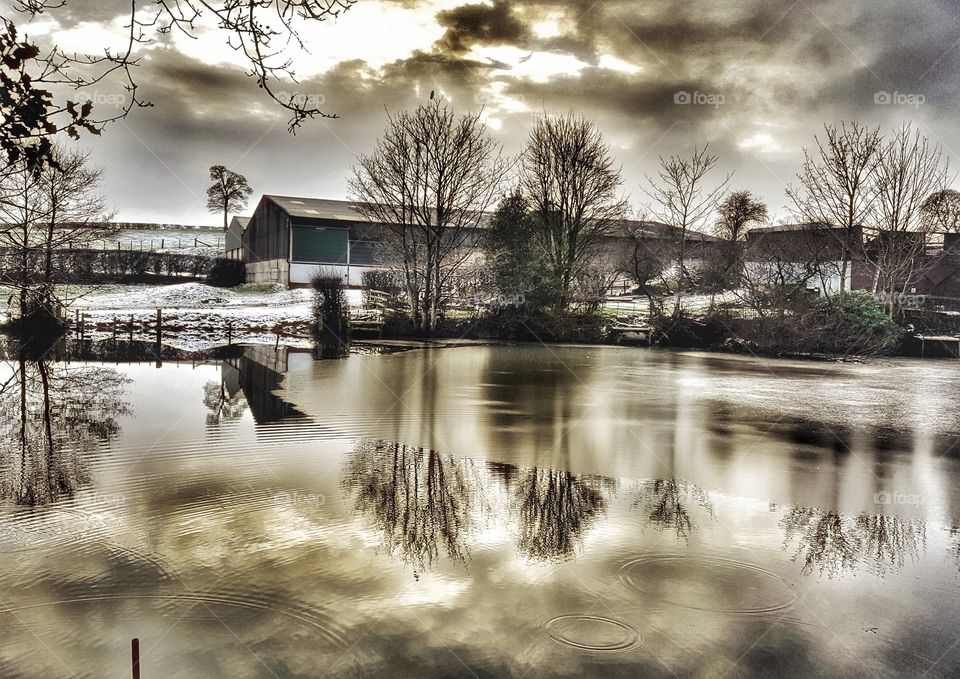 English farm with pond