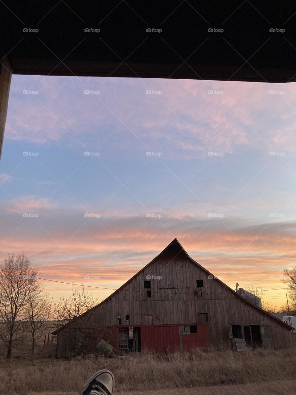 Sun Setting over Barn