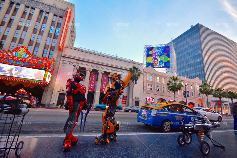 Transformers characters on the Hollywood strip 