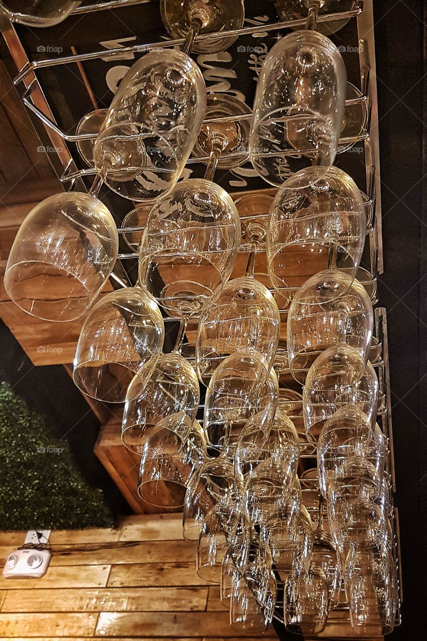 wine glasses on holder