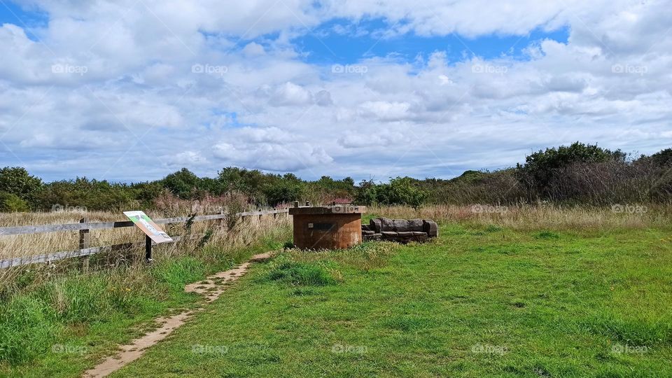 Pickett-Hamilton Fort, curved bench, Orwell Country Park, England