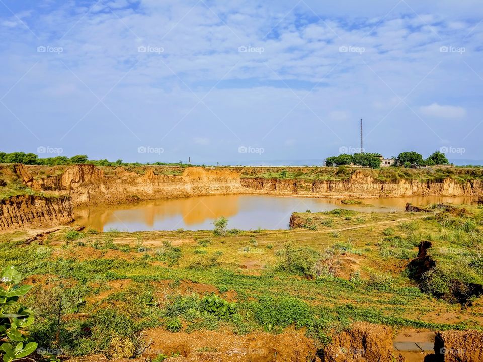 Beautiful lake below the blue sky