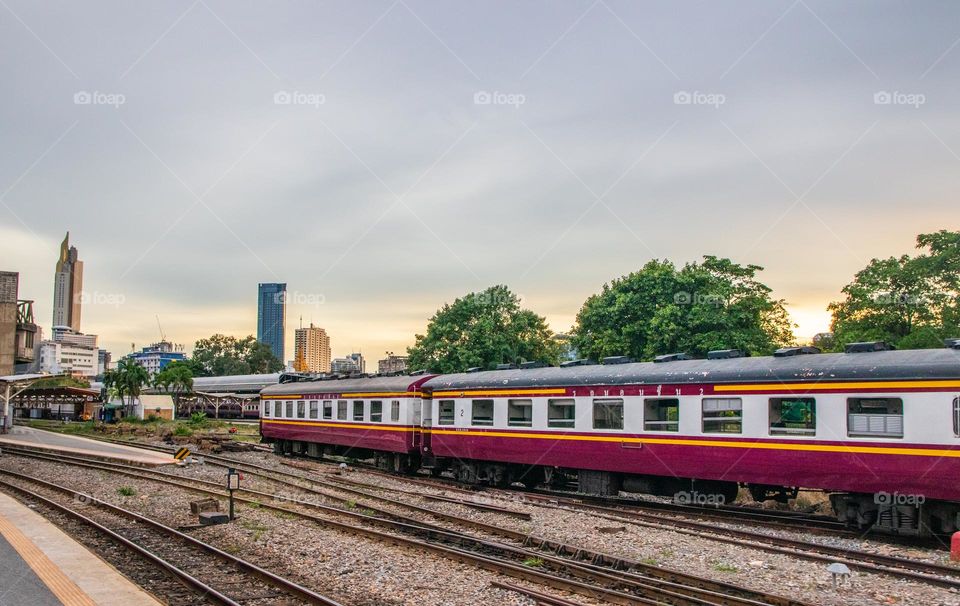 a Train in the Area of the Hua Lamphong Railway Station in Bangkok Thailand Southeast Asia