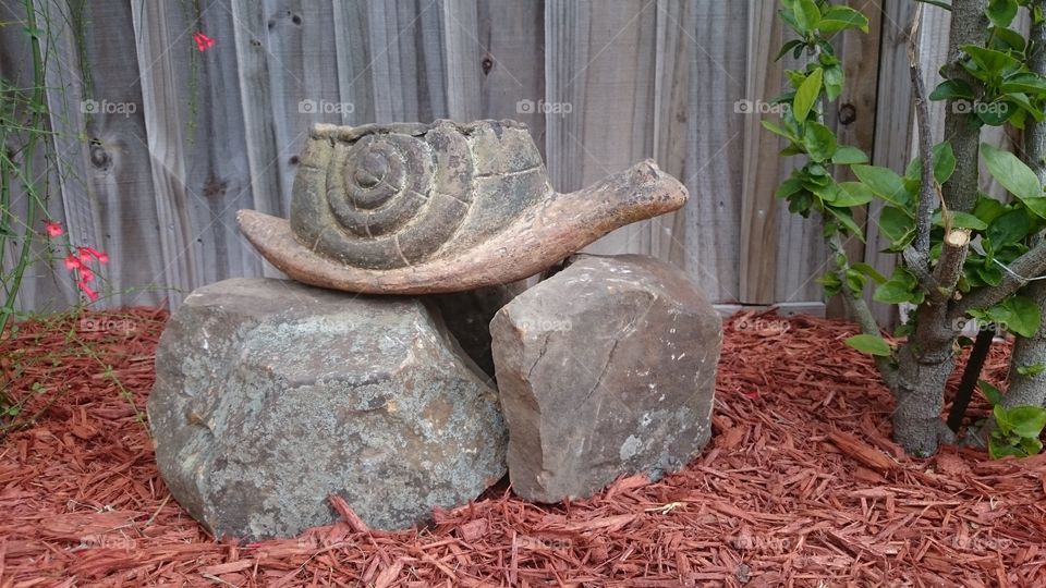 snail pottery Planter mulch rocks garden