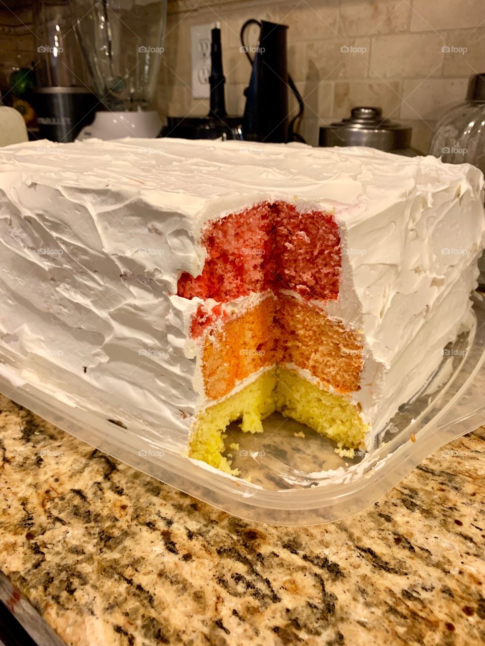 Three layer tutti-frutti cake