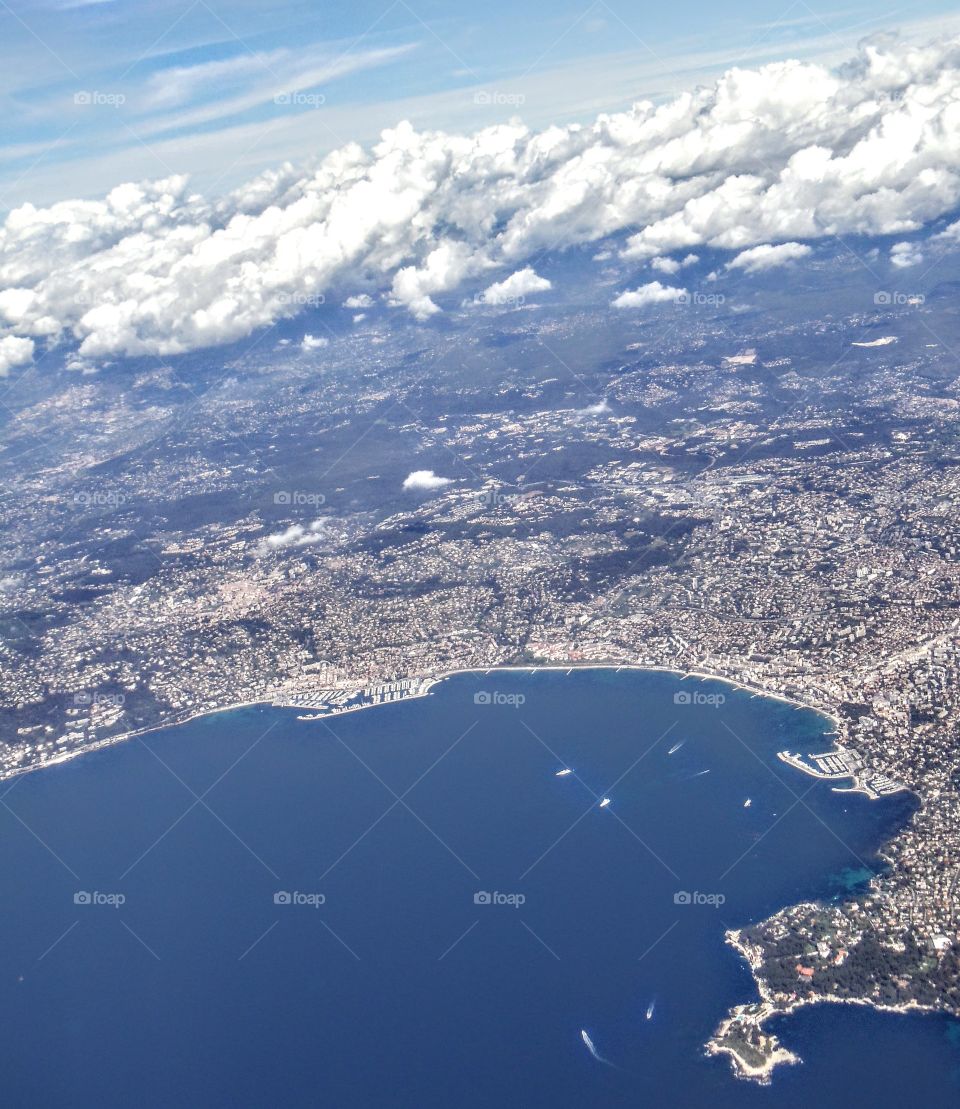 Aerial view of Nice's Bay of Angels along the French Riviera