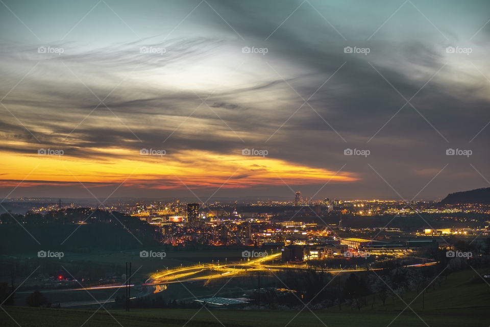 Night view on Basel city, Switzerland