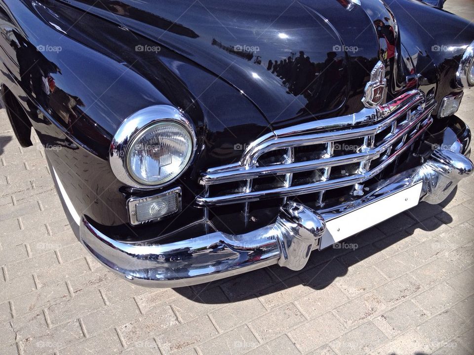 Black classic car front view