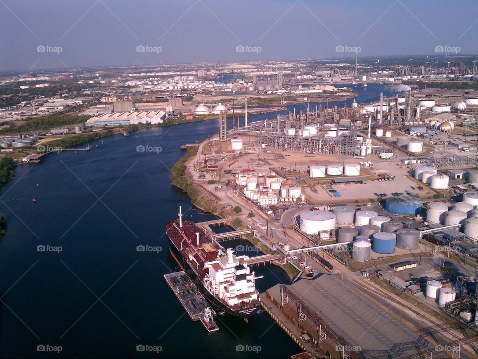 Houston ship channel. an aerial shout of the Houston ship channel