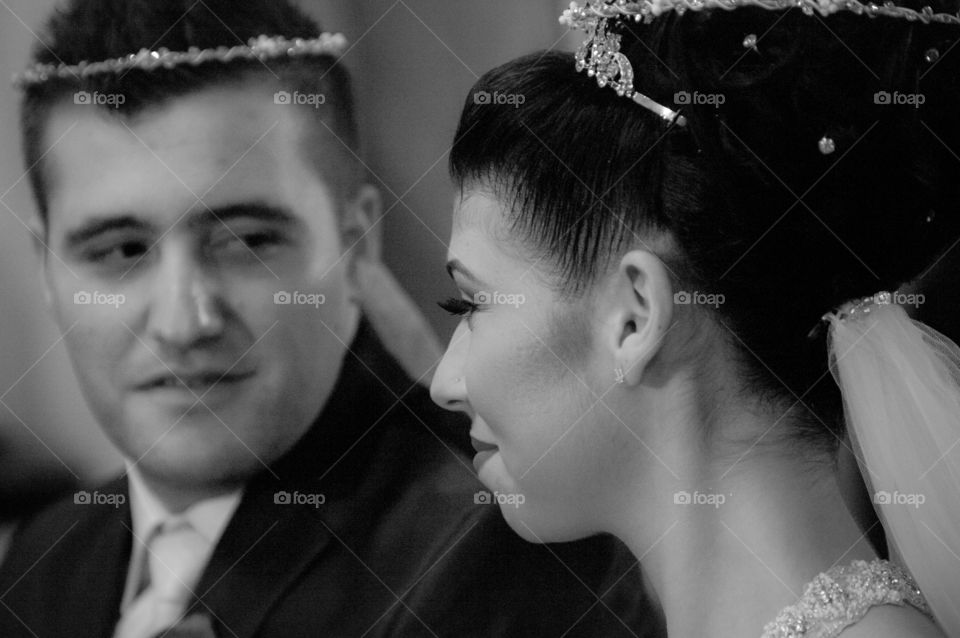 Portrait of beautiful bride and groom