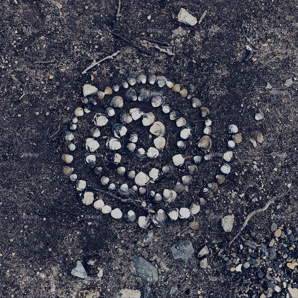 I found this unique but purposeful little design in the dirt, that f so one one made with sea shells. 