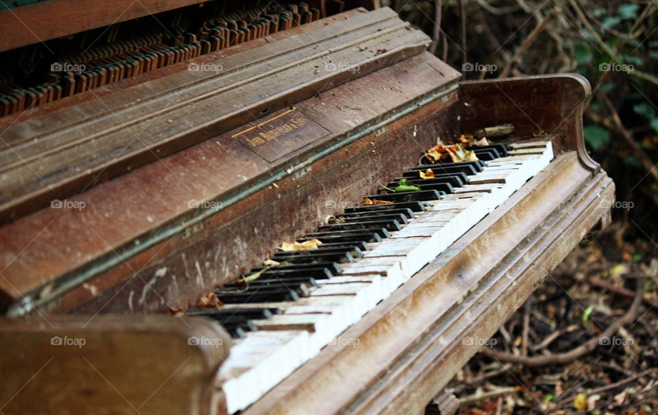 Close-Up of abandoned piano