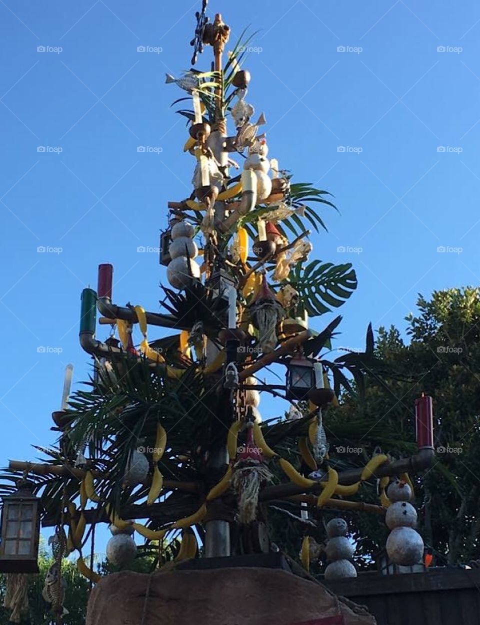 Coolest Christmas tree in Adventureland at Disneyland, California.
