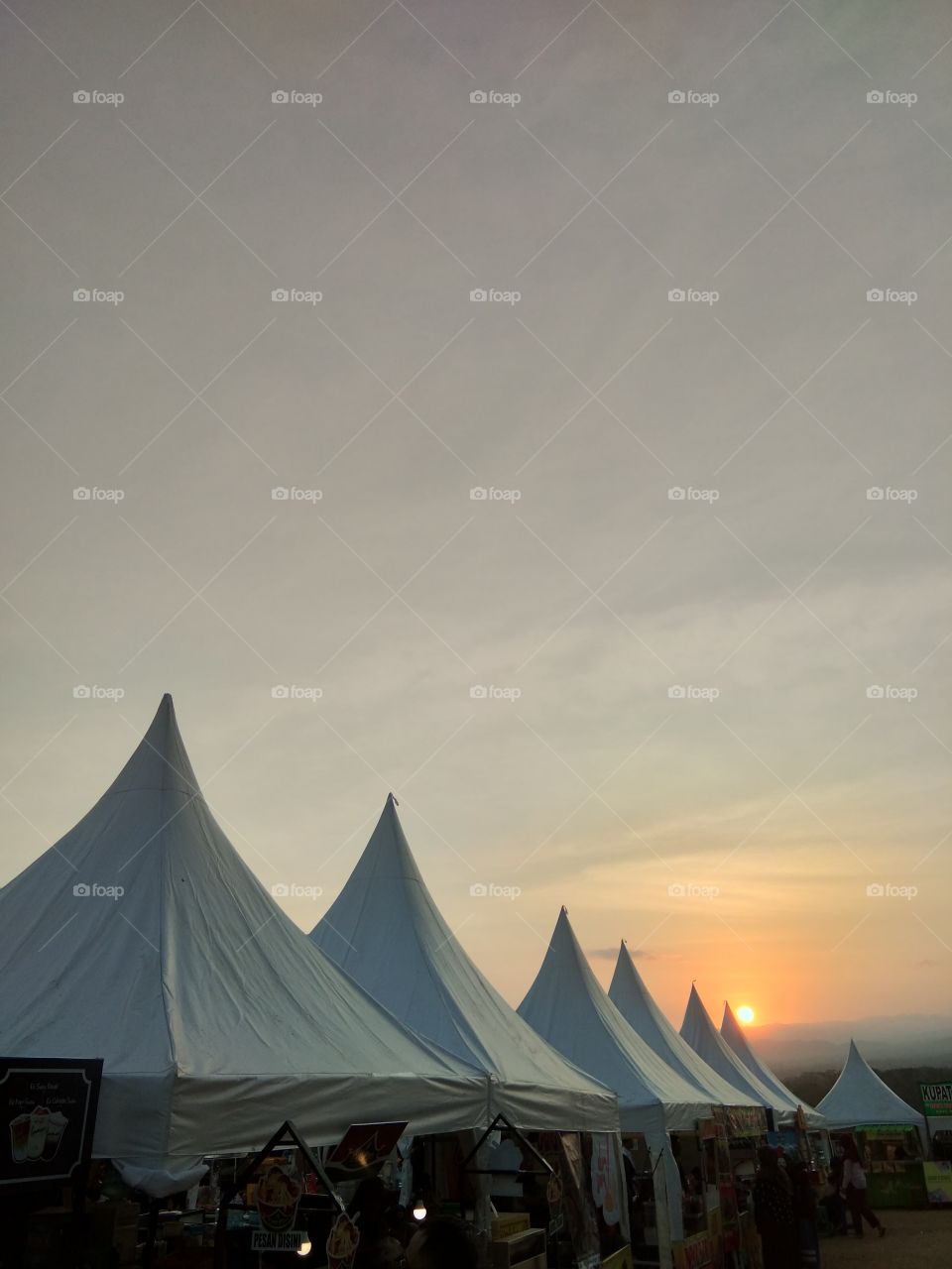view of the tent with beautiful sunset
