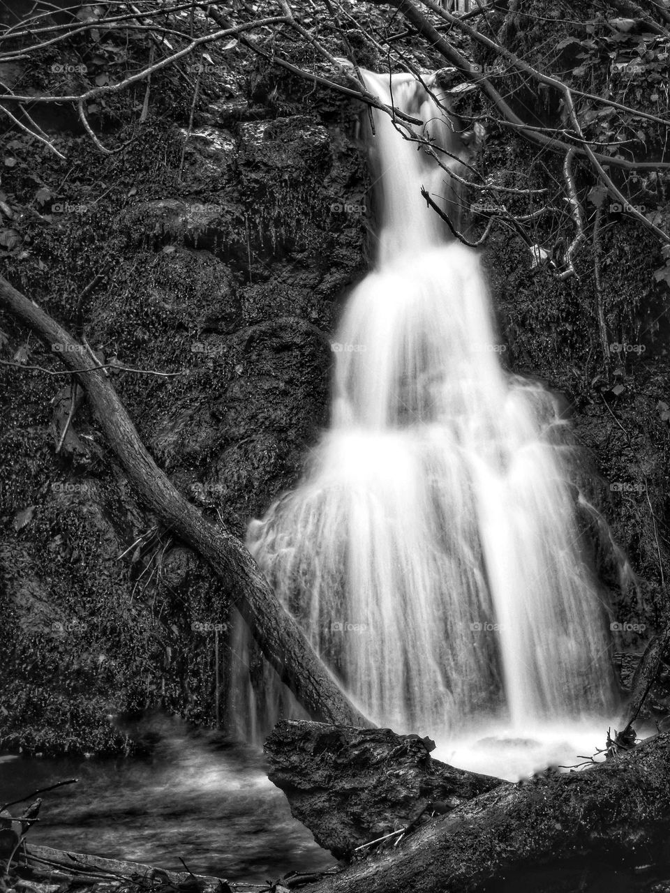 Black and white waterfall