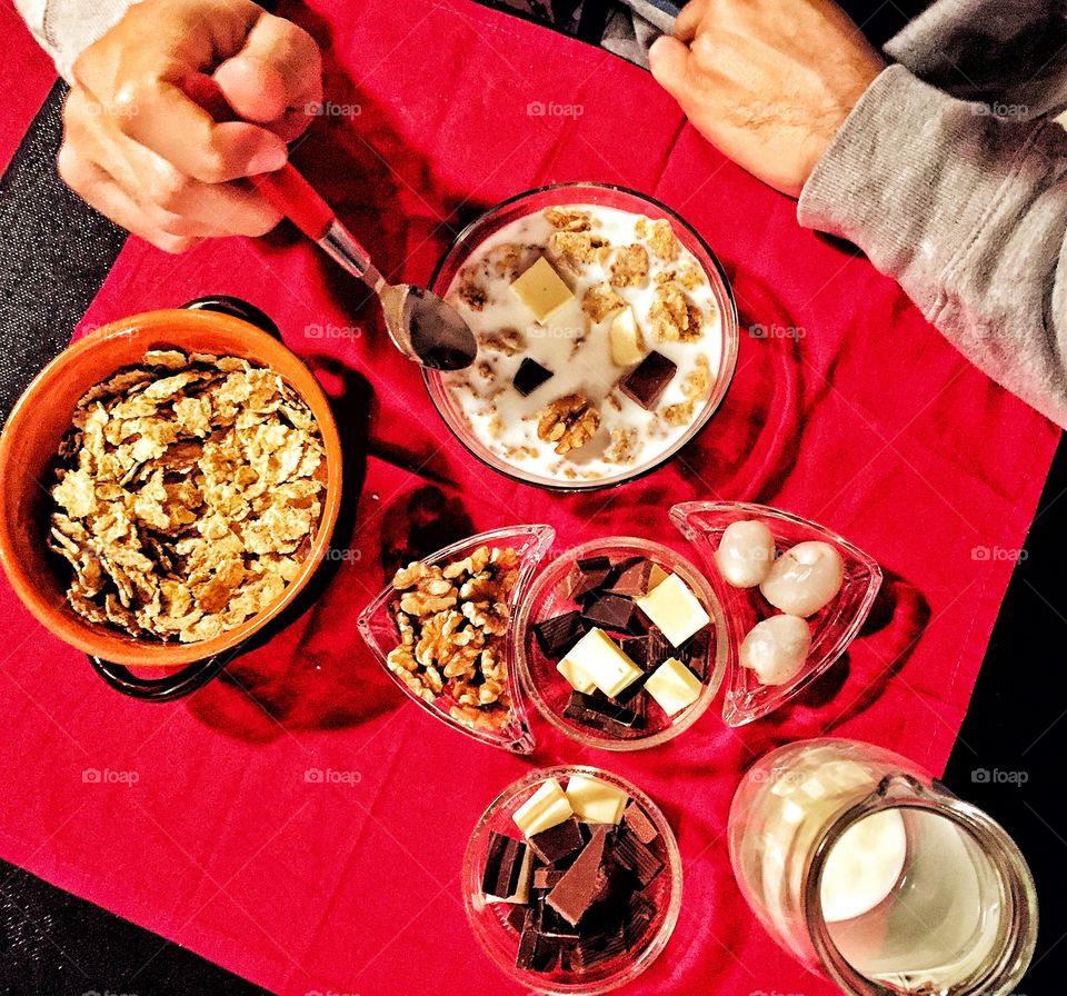 A table set with flakes and other flavor 