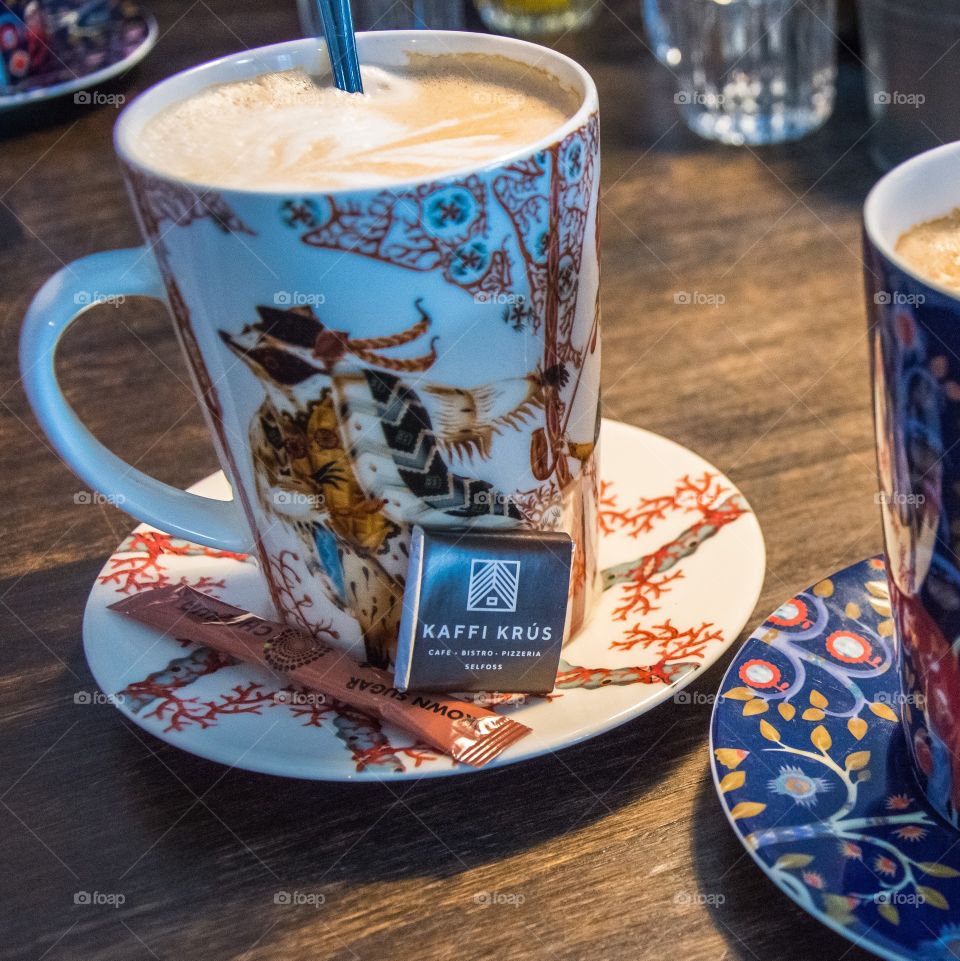 Coffee break, nothing like a hot latte on a cold day with chocolate.