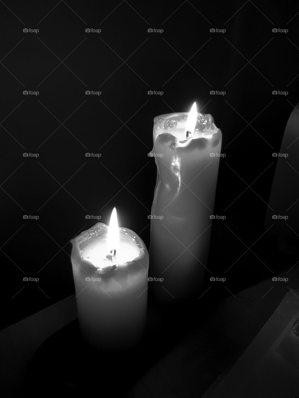 black and white candle light