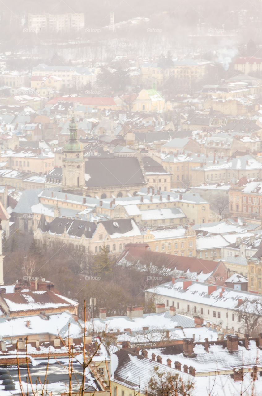 Lviv cityscape during the sunset