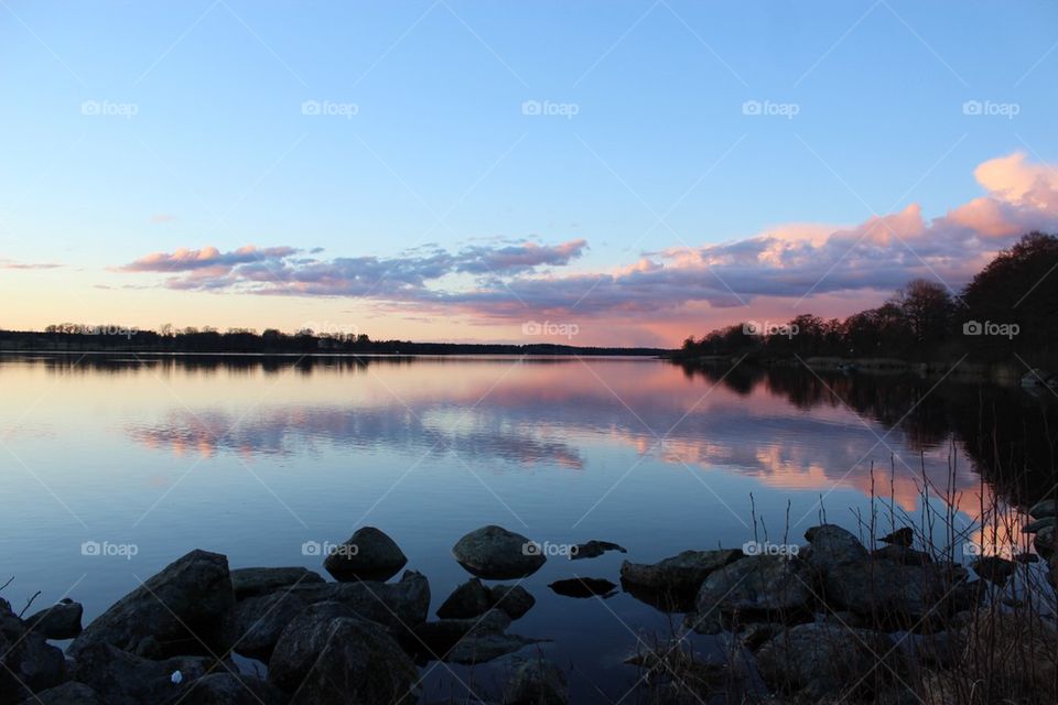 View of idyllic lake during sunset