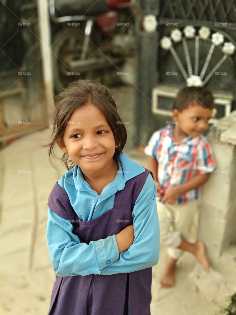 Smiling Indian girl in school uniform