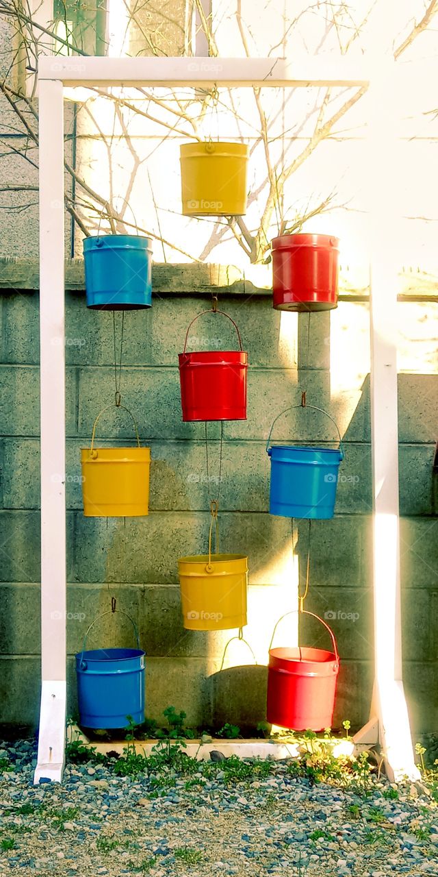 The colourful bucket for cute and lovely flowers and plants.
