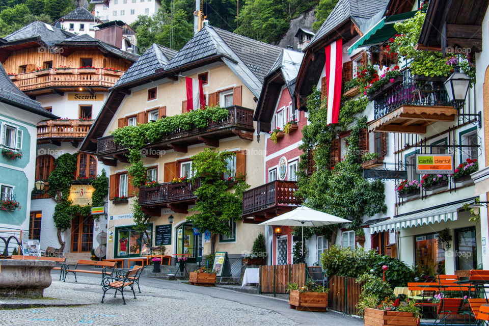 View of town in Hallstatt, Austria