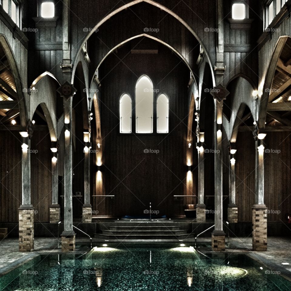 Chapel pool. A converted monk's chapel into a swimming pool