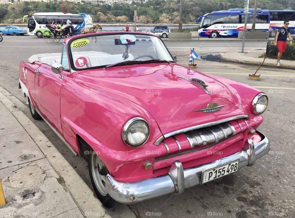 Pink old car in Havana, Cuba