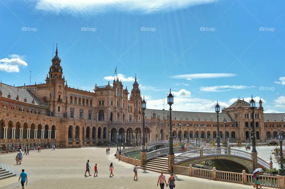 Government building. View of the government building and square at Plaza de España, Seville, Spain.