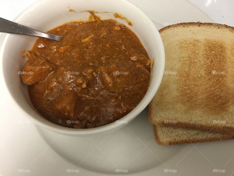 Homemade butter chicken and toast