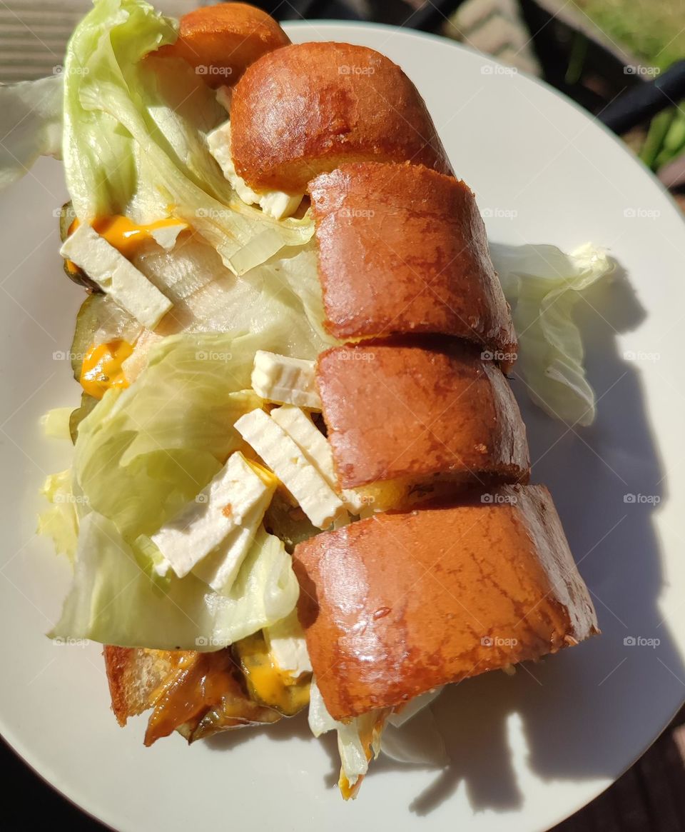 Garlic bread, burger