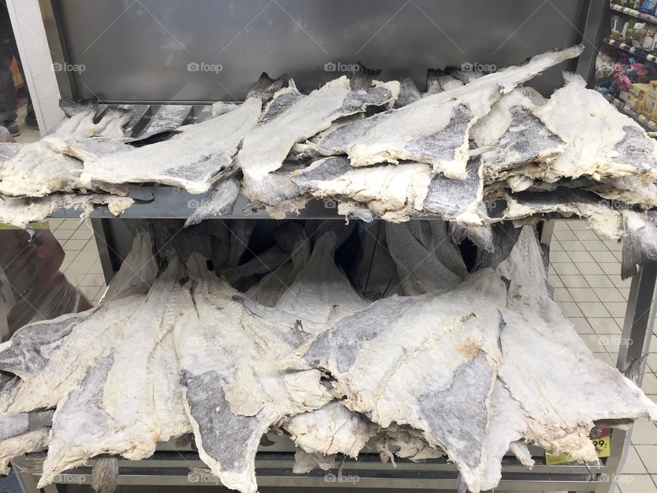 Famous Portuguese dried salted cod, typical food and base ingredient for many Portuguese specialities 