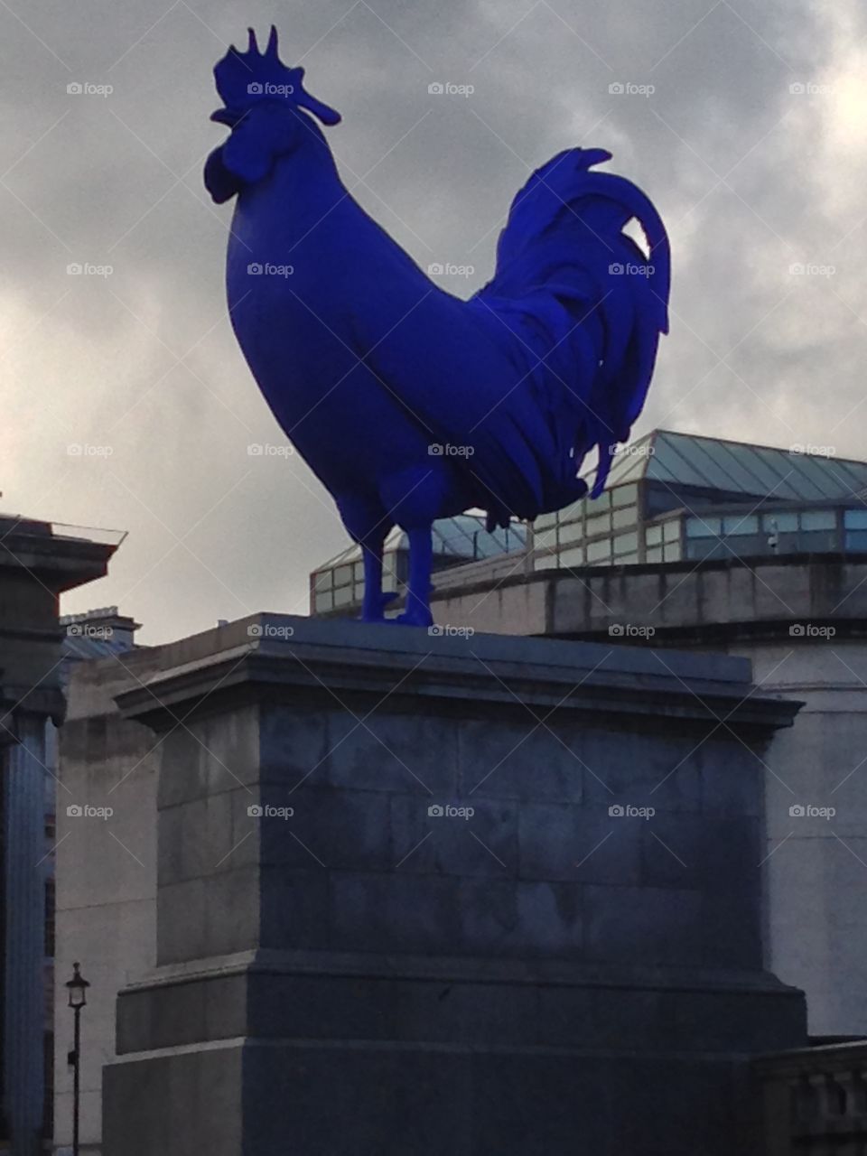 Blur rooster statue in Trafalgar Square, London. 