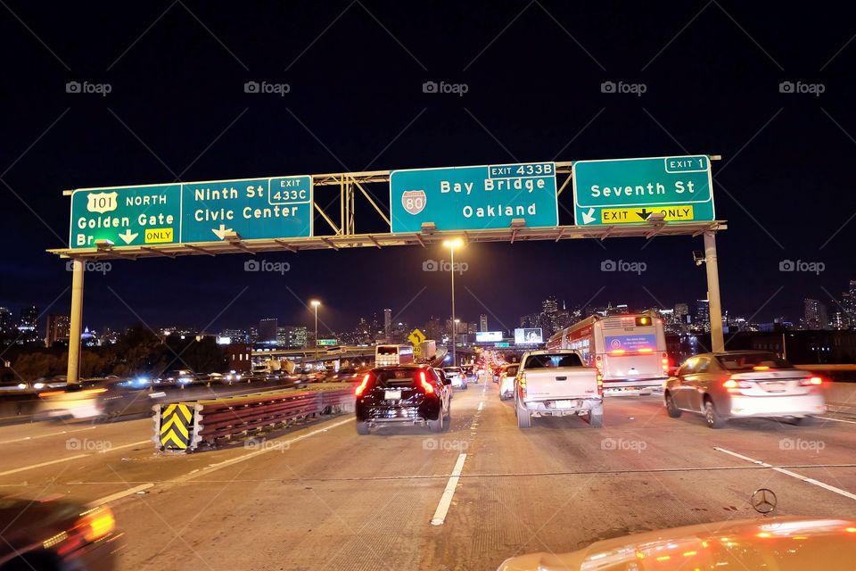 A commuters view deciding which freeway to take next.