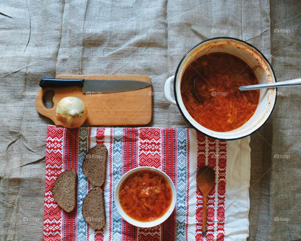 Soup with beet and other vegetables Ukrainian dish