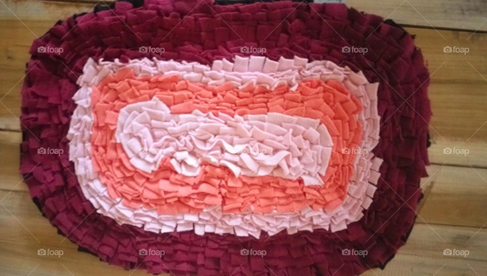 Unique, stylish handmade cloth rugs - maroon, pink, and orange - DIY crafts