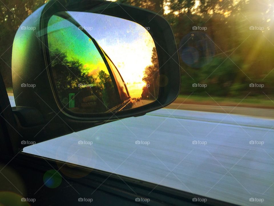 Sunset in my rear view 