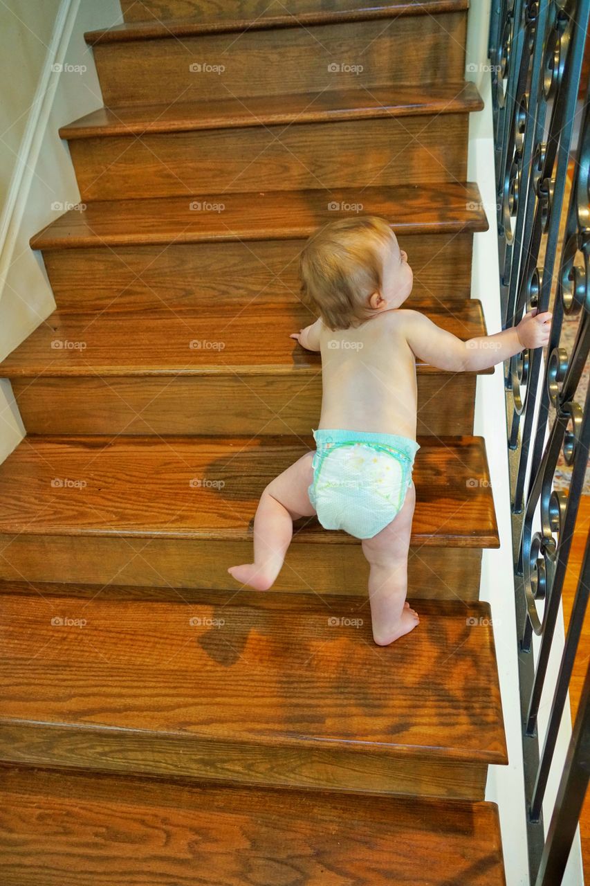 Young Toddler Climbing Up Stairs