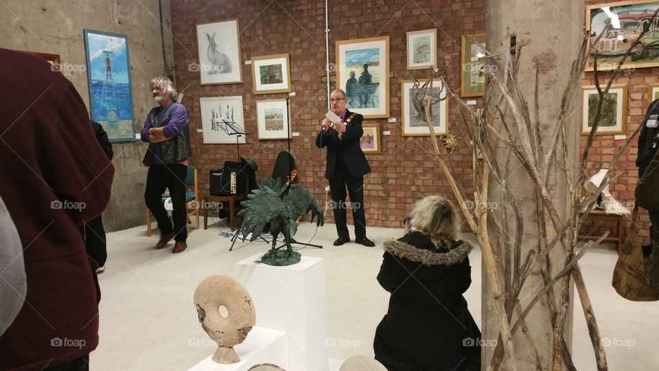 Mayor of Shrewsbury talking at an exhibition opening