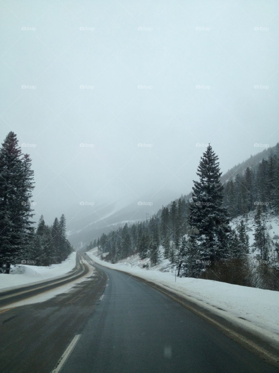 Winter driving. Winter road w/snow