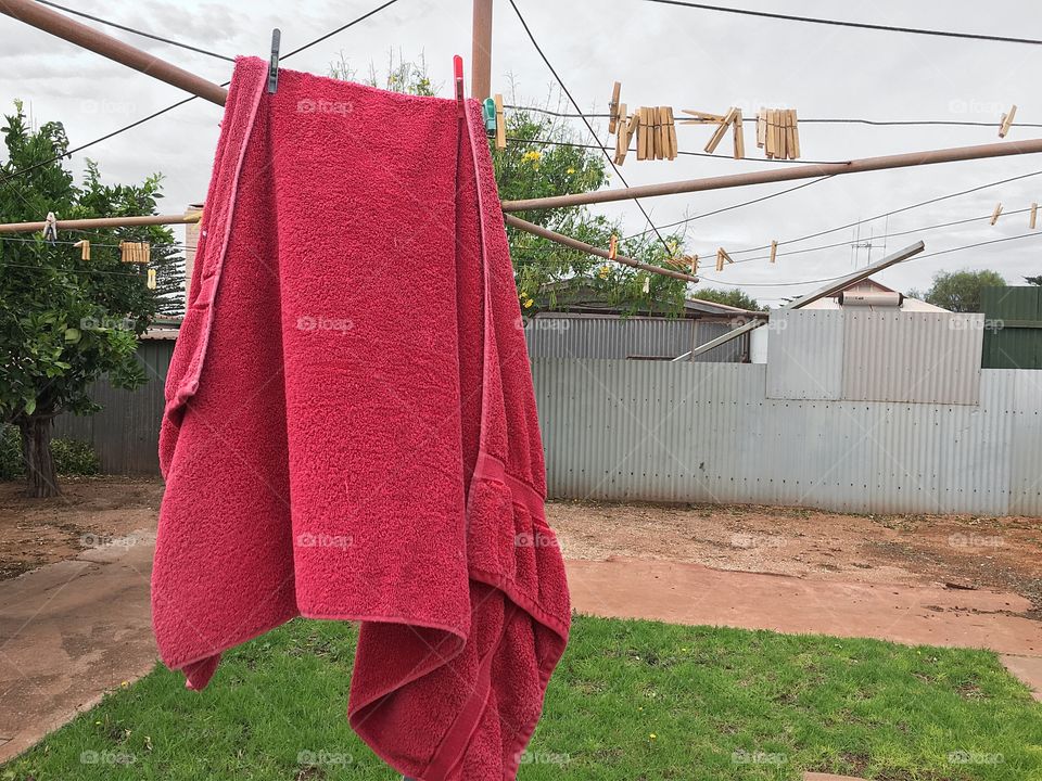 Bath towel on a clothes line