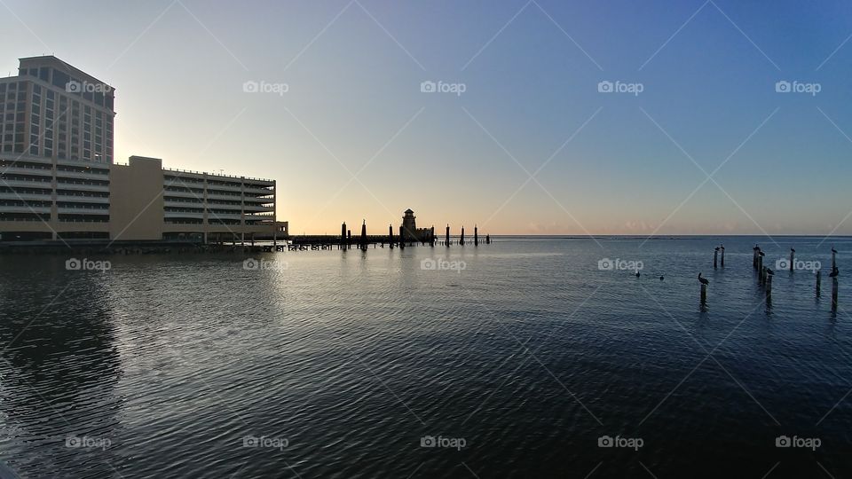 Water, Sunset, Dawn, Pier, City