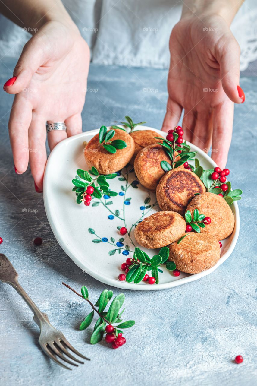 cheese pancakes with Lingonberry