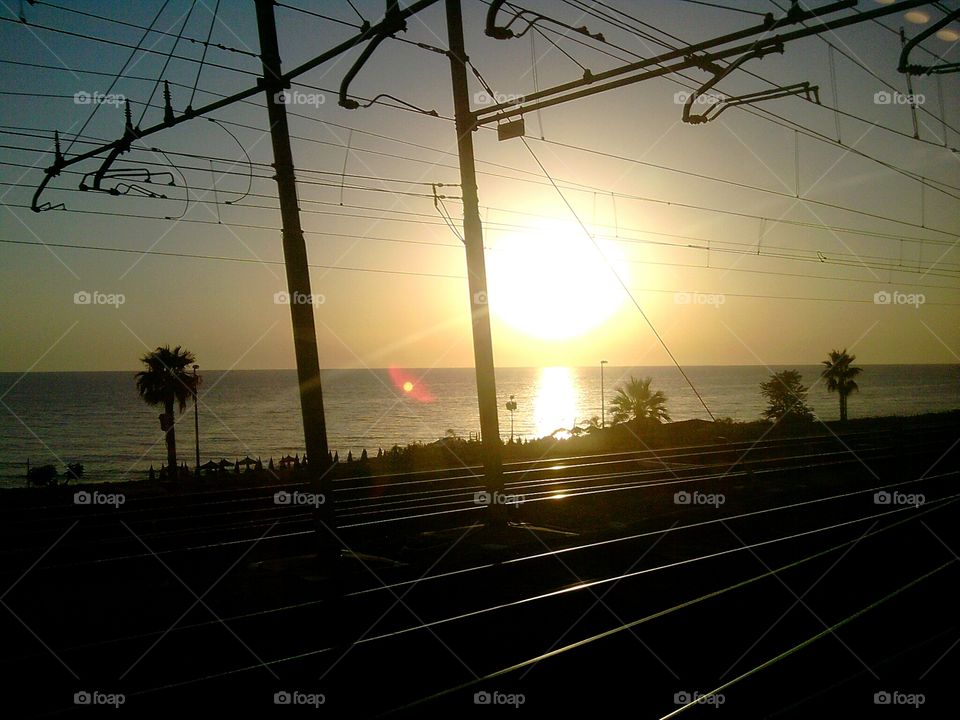 Sunset on a railway station