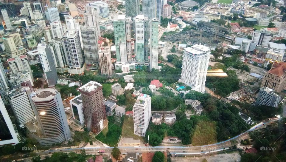 View FROM the Top of KL tower skyscraper of entire city view which gives thrilling experiences of cityscape