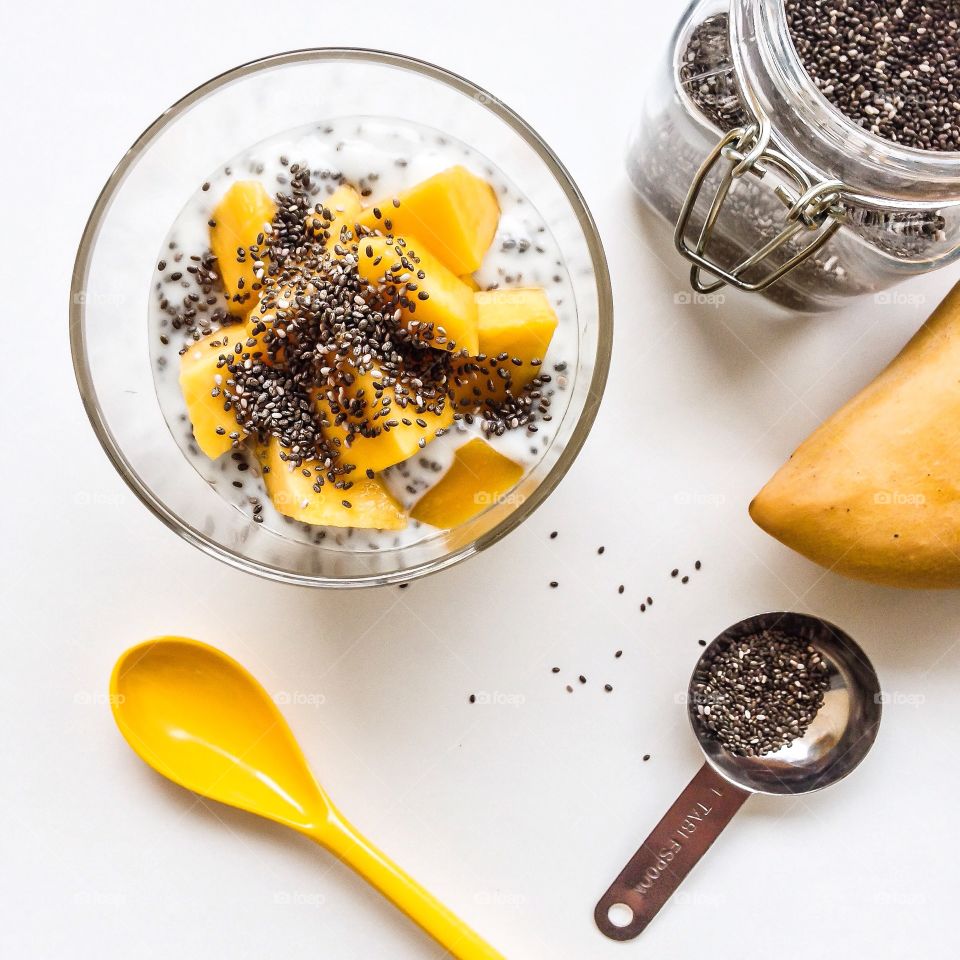 Chia seeds yogurt with mango