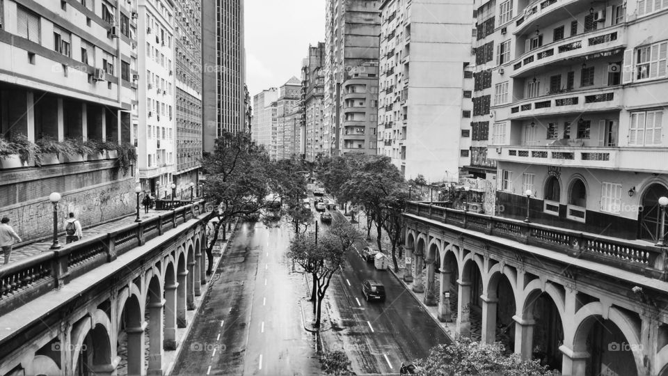 Porto Alegre's Downtown. Raining city