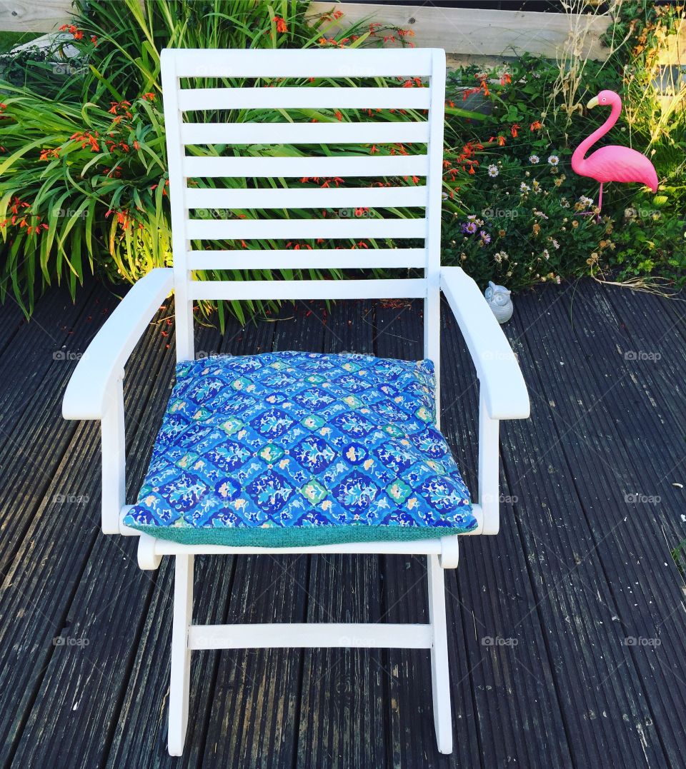 Home made garden chair in garden